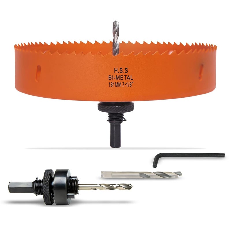 VIKITON 7-1/8 Inch Hole Saw with Arbor for Metal Wood Plastic, 7.1 in Bi-Metal Hole Cutter for Different Project with Smooth and Flat Drilling Edge, Fast Chip Removal,Lighter and Portable - Image 1